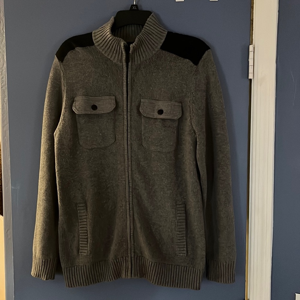 Apt 9 Mens Knit Long Sleeve Gray Zipper Sweater Small Excellent Condition